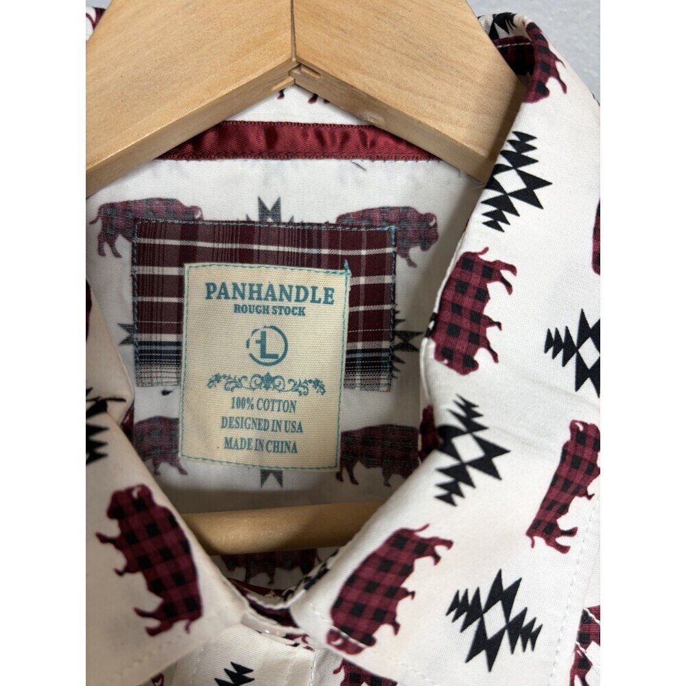 Mens Rough Stock Panhandle Slim Pearl Snap Shirt Long Sleeve Plaid SZ L - Picture 7 of 7